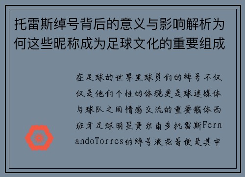 托雷斯绰号背后的意义与影响解析为何这些昵称成为足球文化的重要组成部分
